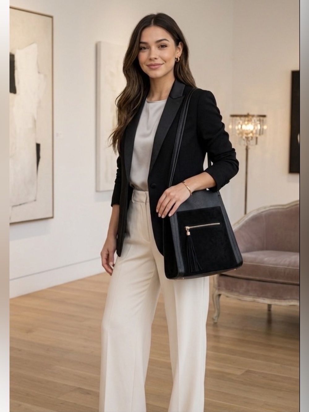 H&M Gorgeous faux leather and suede  bucket style purse. In black.